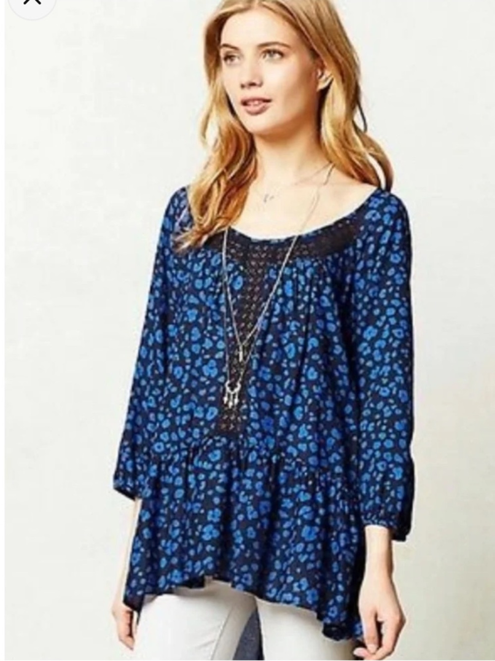 ANTHROPOLOGIE HD in Paris Leopard Print Tunic Blouse 3/4 sleeve Size M Like new